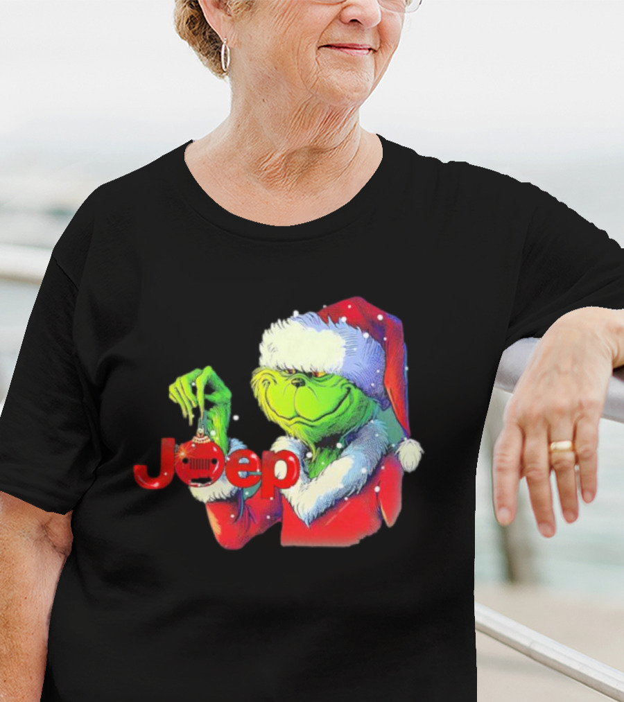 Santa Grinch Holding Jeep Ornament Holiday T-Shirt