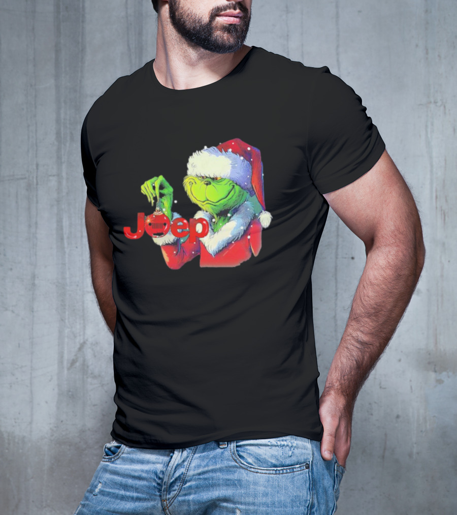 Santa Grinch Holding Jeep Ornament Holiday T-Shirt