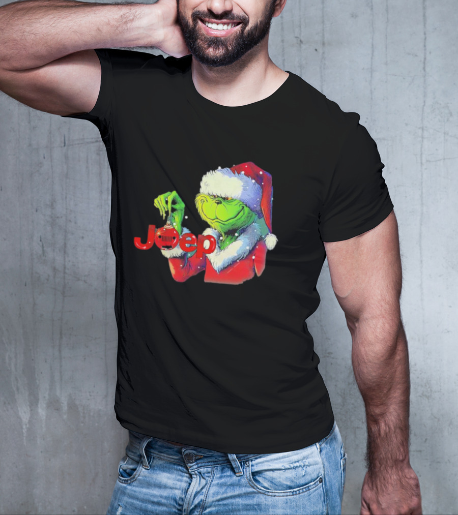 Santa Grinch Holding Jeep Ornament Holiday T-Shirt