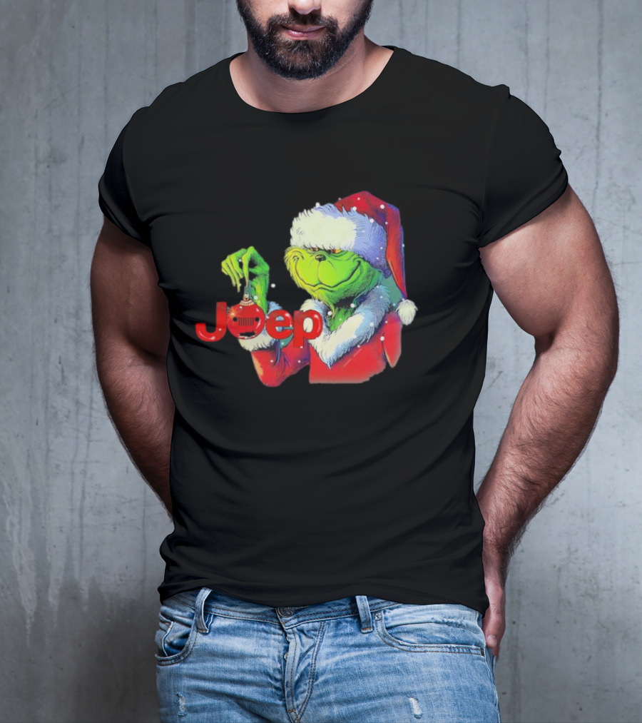 Santa Grinch Holding Jeep Ornament Holiday T-Shirt