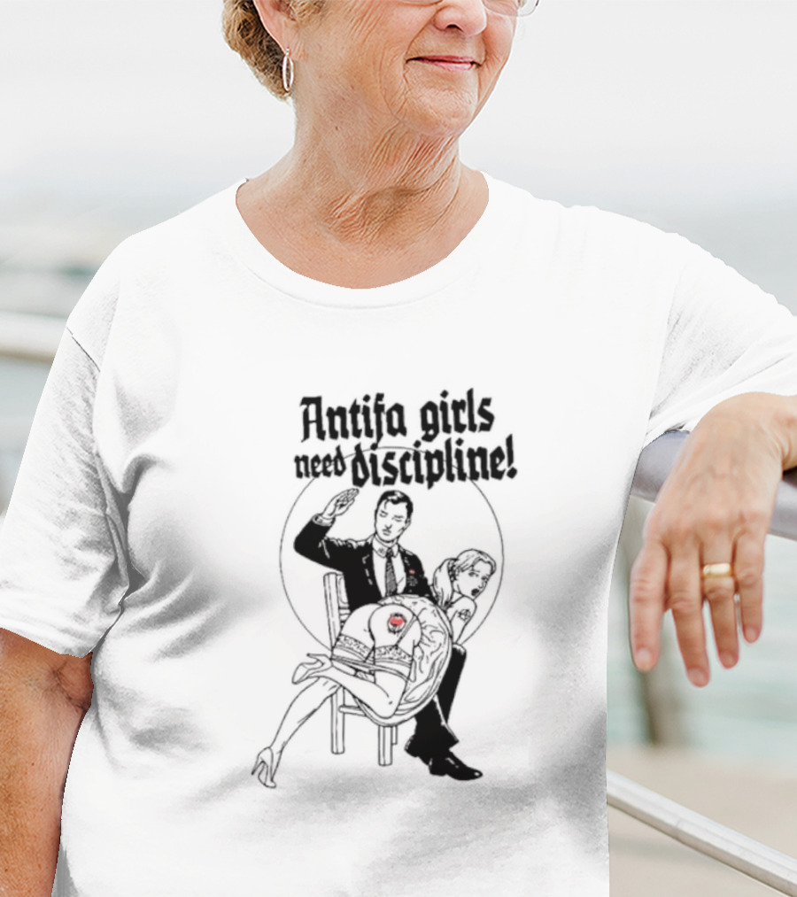 Antifa Girls Need Discipline Retro Style Illustration With Heart Detail T-Shirt