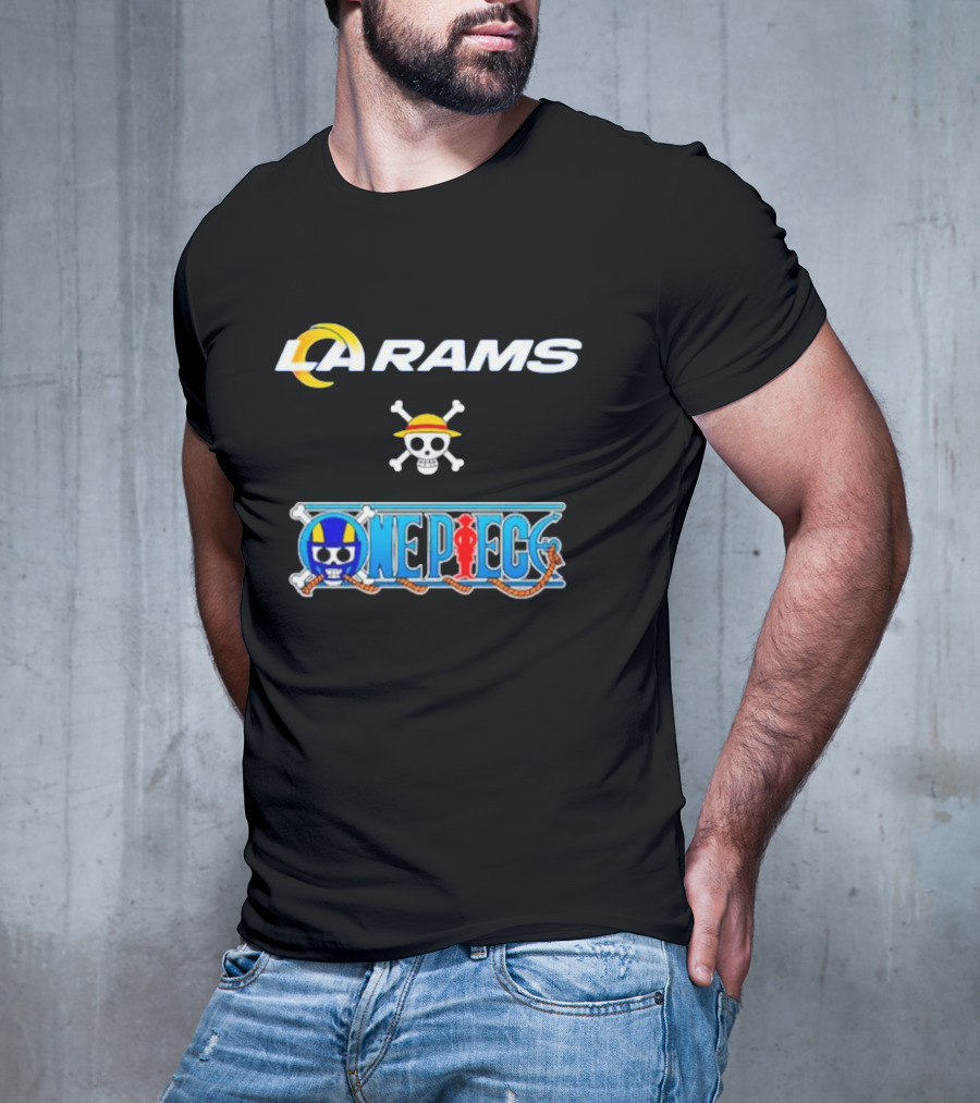 LA Rams One Piece Crossover Logo Skull Hat T-Shirt