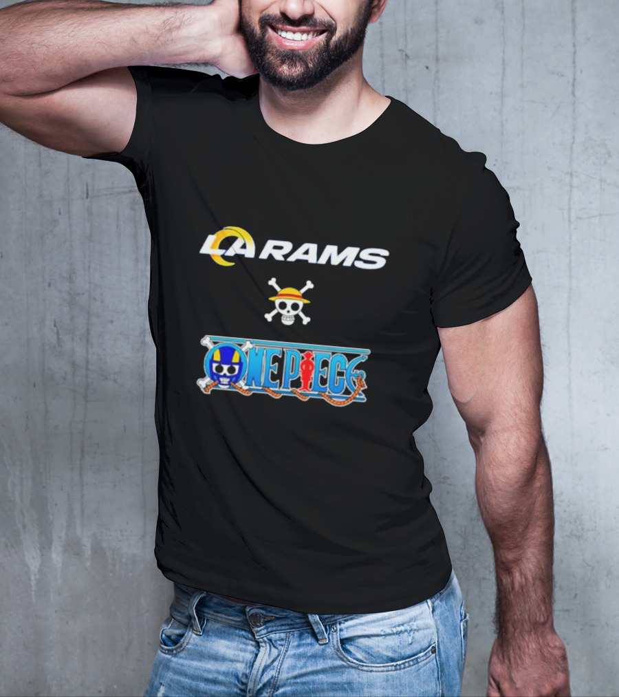 LA Rams One Piece Crossover Logo Skull Hat T-Shirt