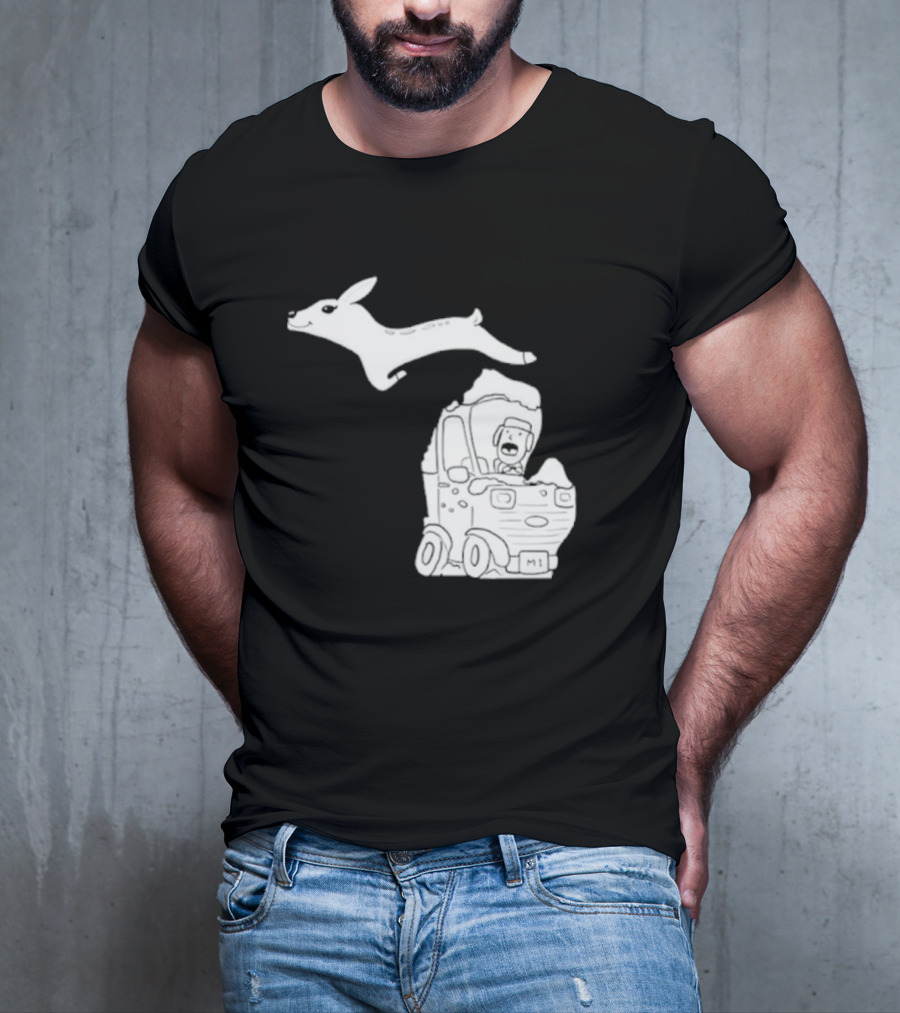 Michigan M1 Deer Leap Over Car T-Shirt