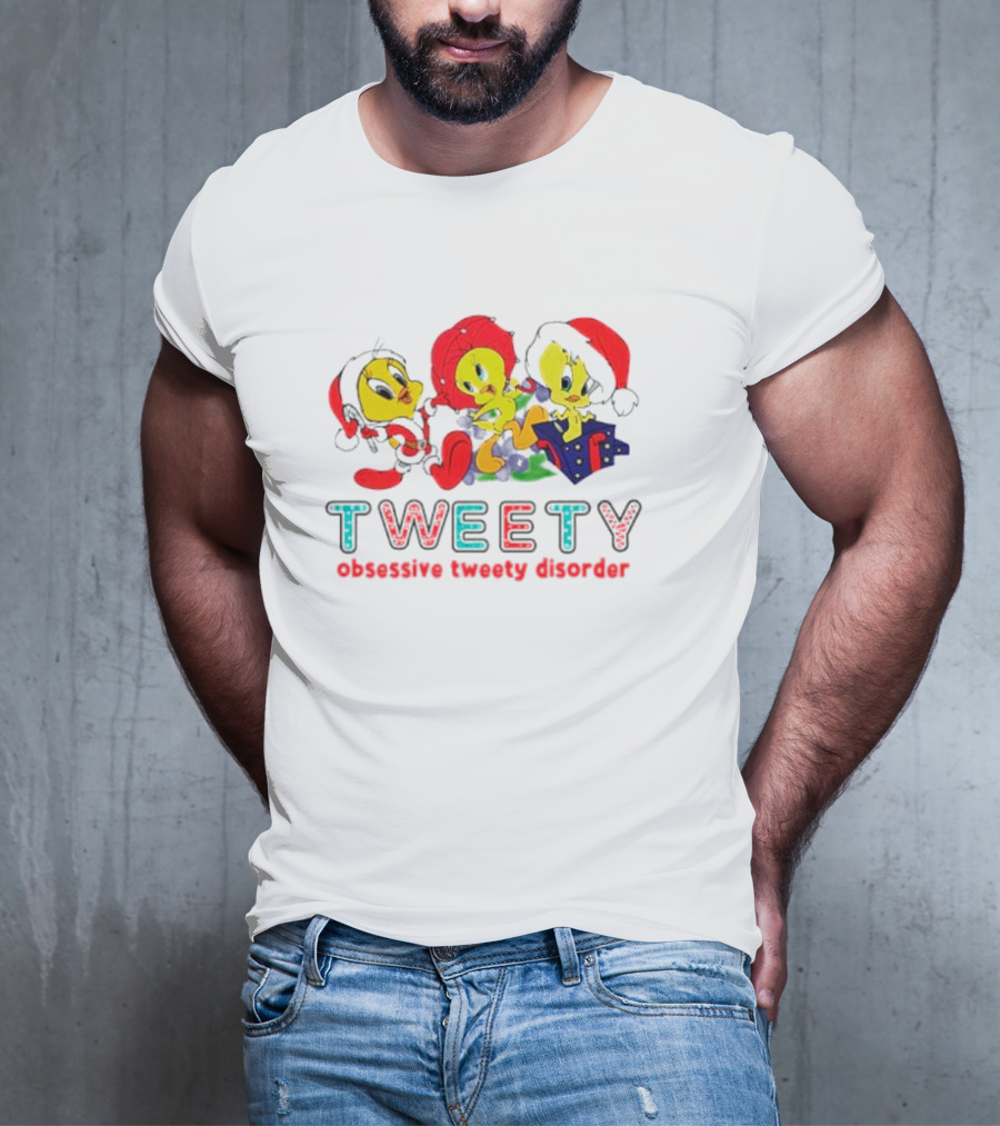 Tweety Obsessive Tweety Disorder With Christmas Hats And Gifts T-Shirt