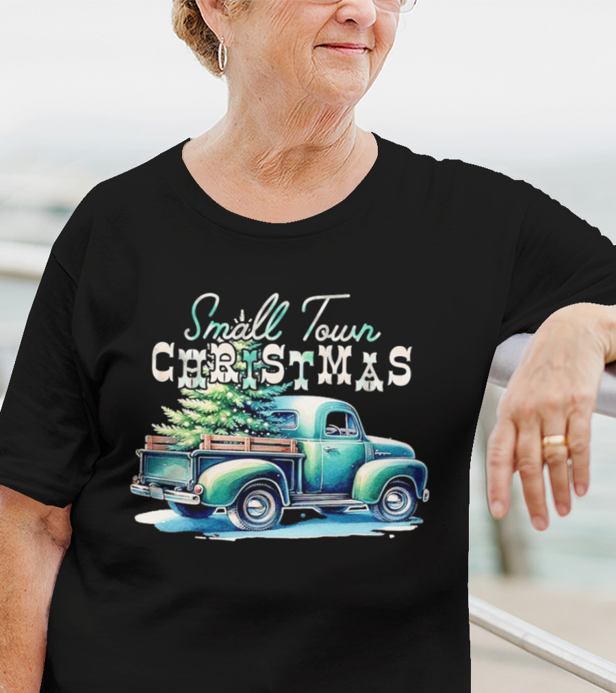Small Town Christmas Vintage Truck And Tree T-Shirt