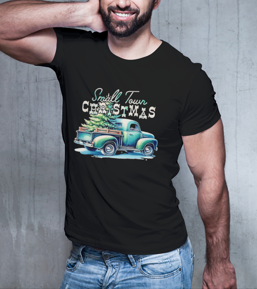 Small Town Christmas Vintage Truck And Tree T-Shirt