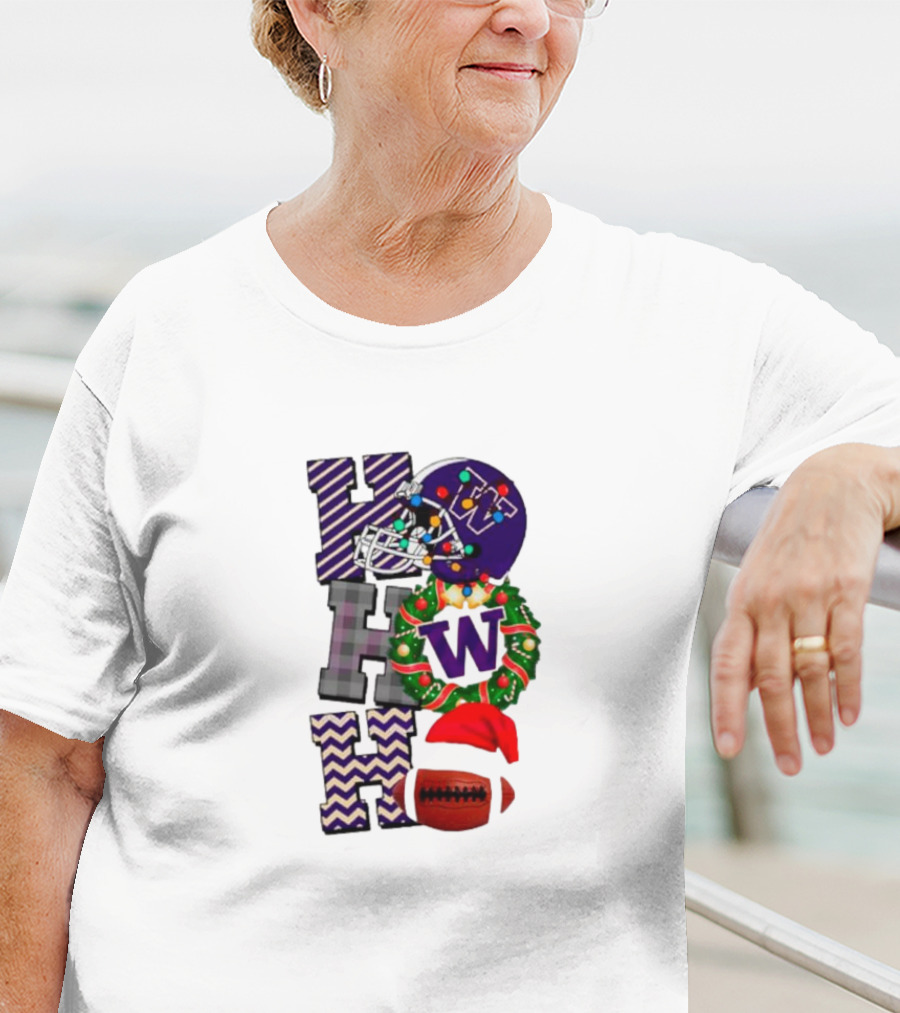 Washington Huskies Football Ho Ho Wreath Helmet Christmas Ball T-Shirt