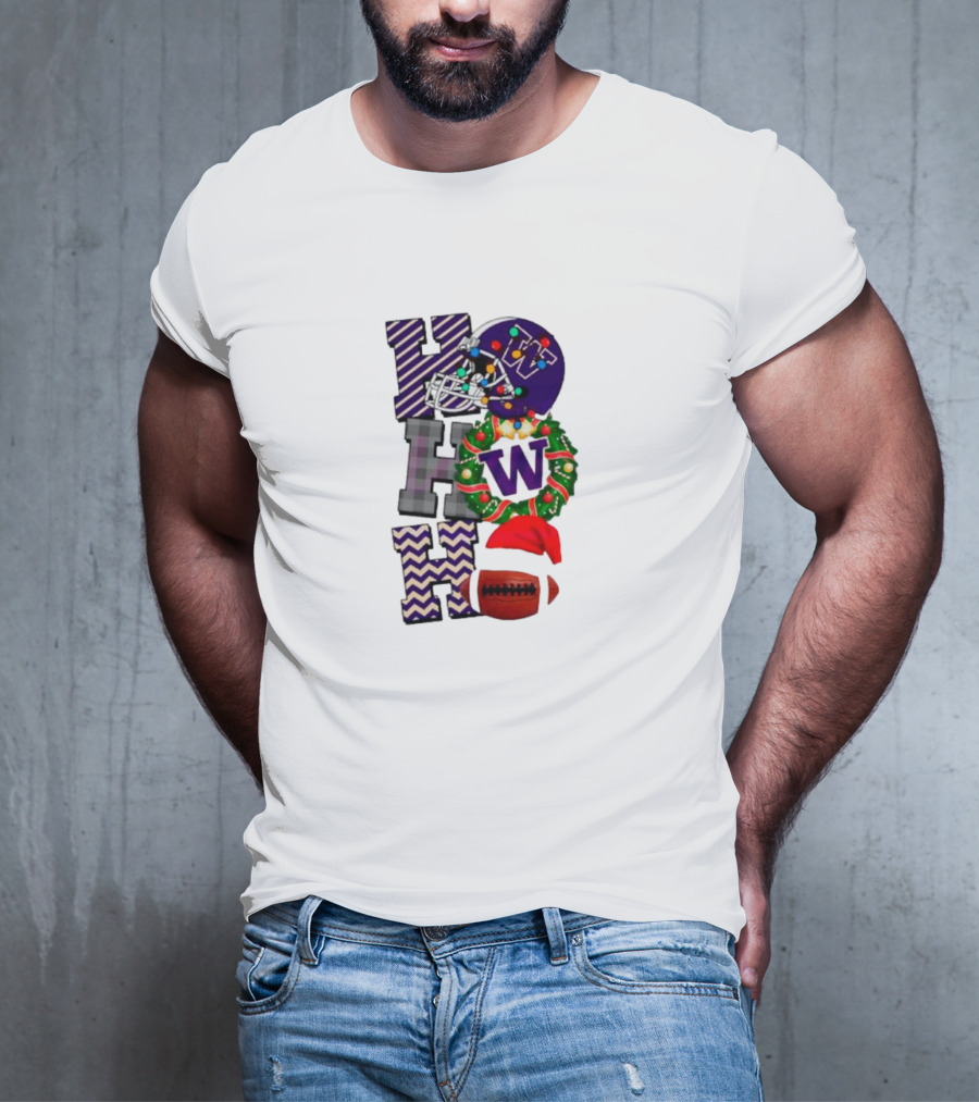 Washington Huskies Football Ho Ho Wreath Helmet Christmas Ball T-Shirt
