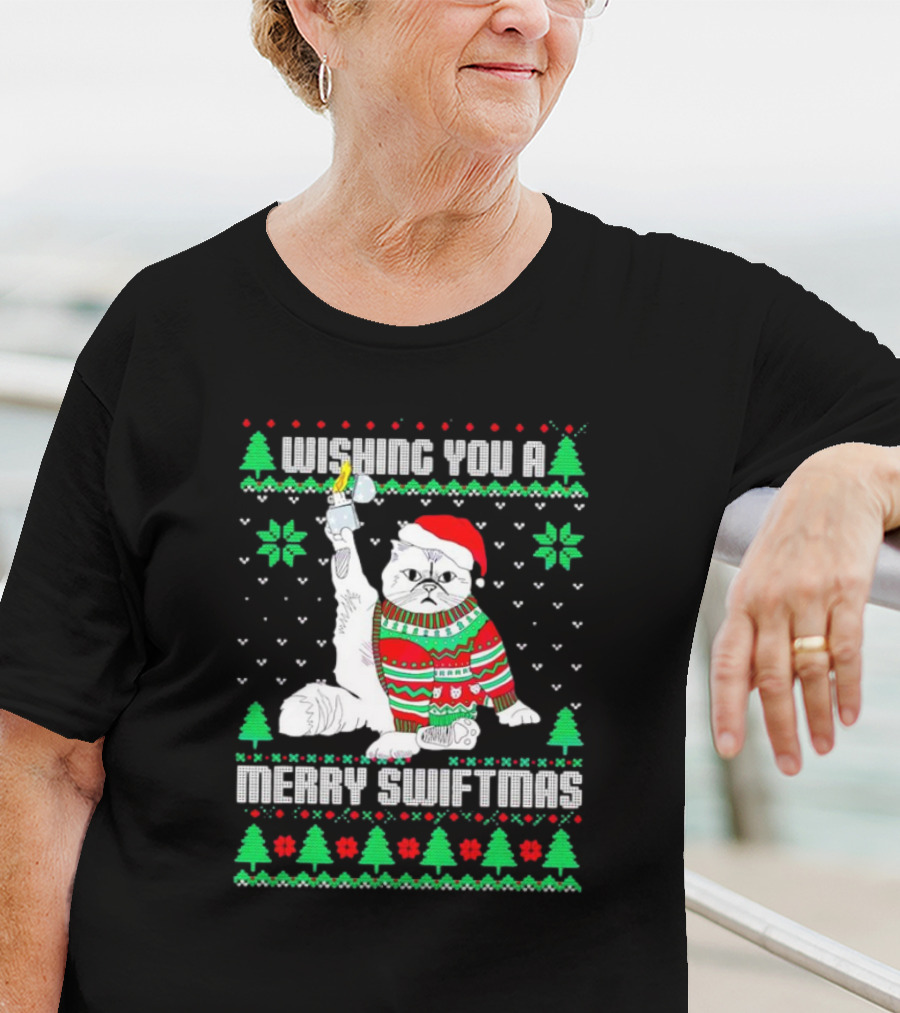 Wishing You A Merry Swiftmas Cat Santa Ugly Christmas T-Shirt