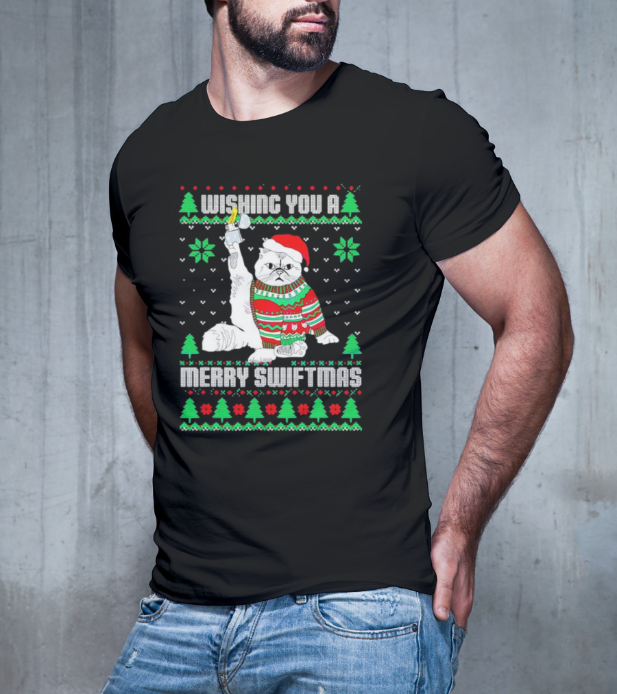 Wishing You A Merry Swiftmas Cat Santa Ugly Christmas T-Shirt