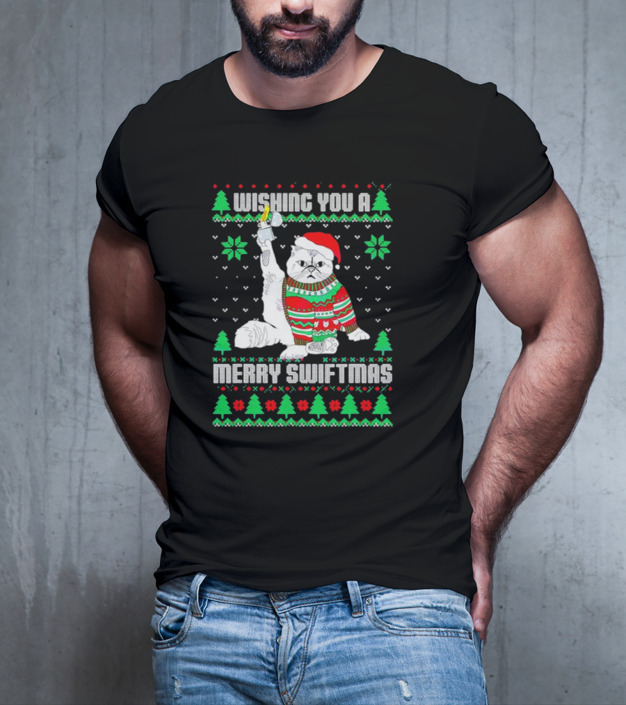 Wishing You A Merry Swiftmas Cat Santa Ugly Christmas T-Shirt