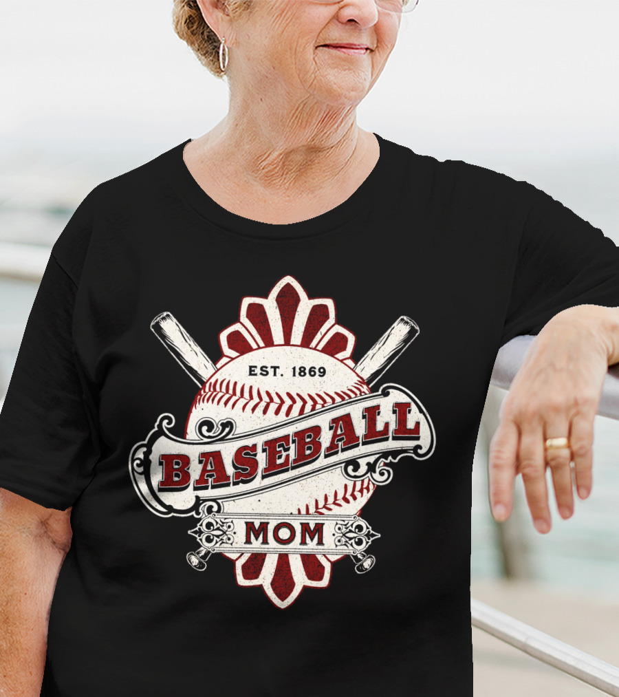 Baseball Mom Est. 1869 Vintage Bat And Ball Emblem T-Shirt