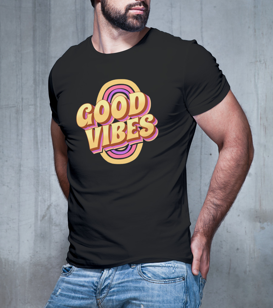 Good Vibes Retro Typography Colorful 70s T-Shirt