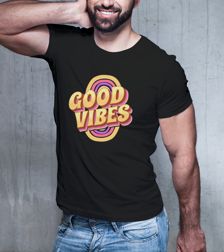 Good Vibes Retro Typography Colorful 70s T-Shirt