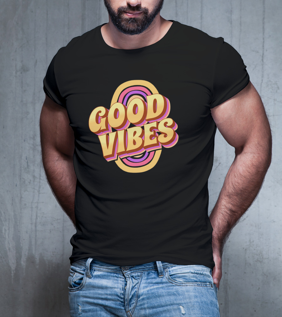 Good Vibes Retro Typography Colorful 70s T-Shirt