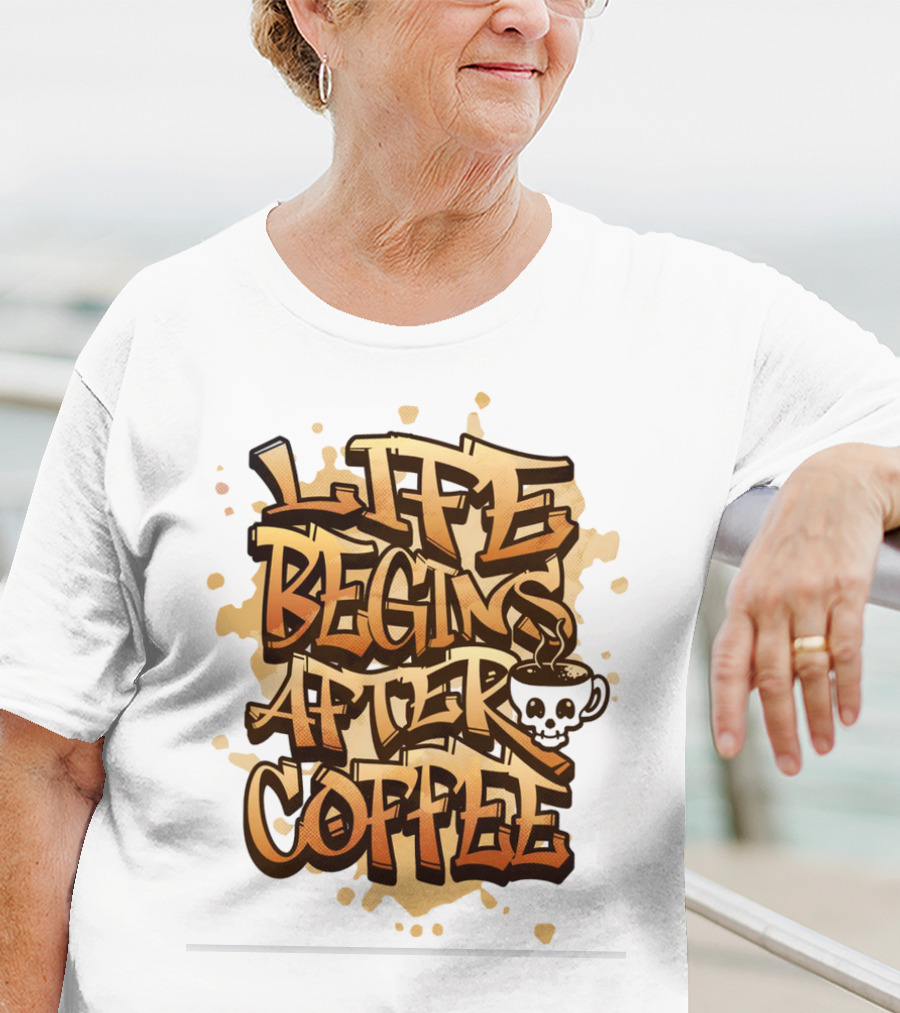 Life Begins After Coffee Graffiti Skull T-Shirt