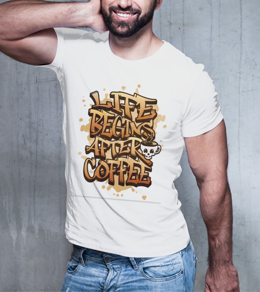 Life Begins After Coffee Graffiti Skull T-Shirt