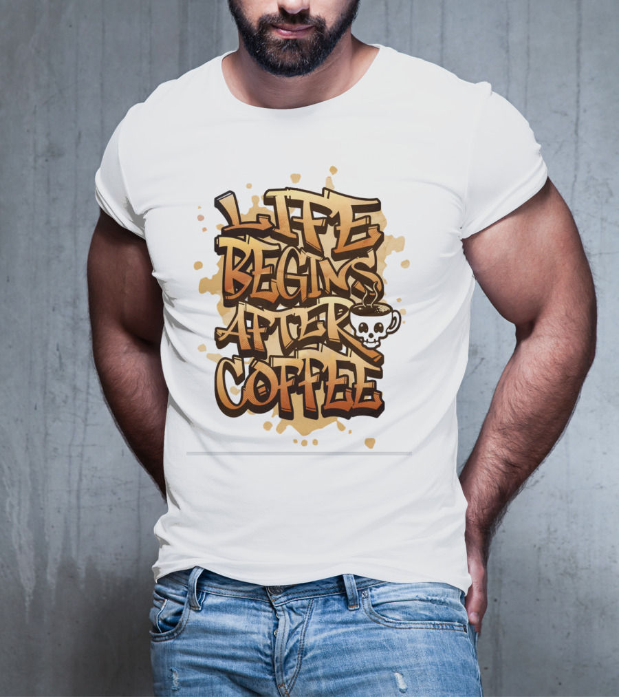 Life Begins After Coffee Graffiti Skull T-Shirt