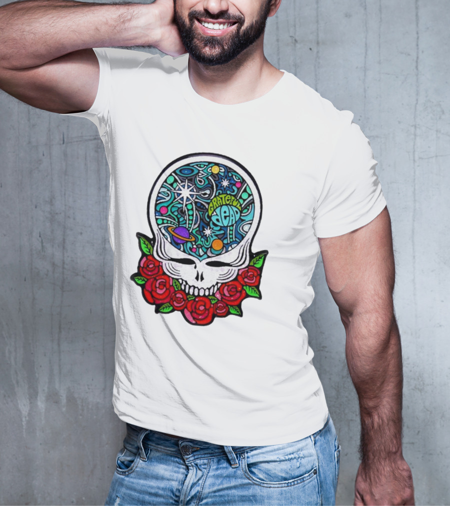 Grateful Dead Skull With Cosmic Rose Design By Danny Steinman T-Shirt