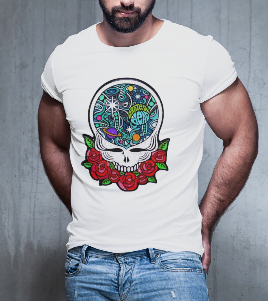 Grateful Dead Skull With Cosmic Rose Design By Danny Steinman T-Shirt