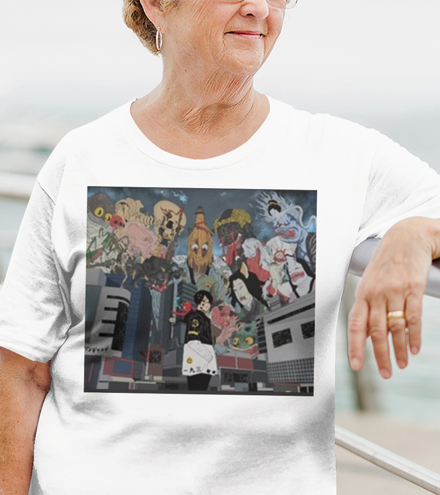 Kemuri Ikumi X Nass Anime Yokai-Inspired Urban Chaos Scene T-Shirt