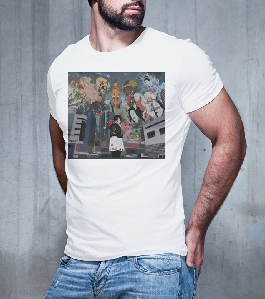 Kemuri Ikumi X Nass Anime Yokai-Inspired Urban Chaos Scene T-Shirt