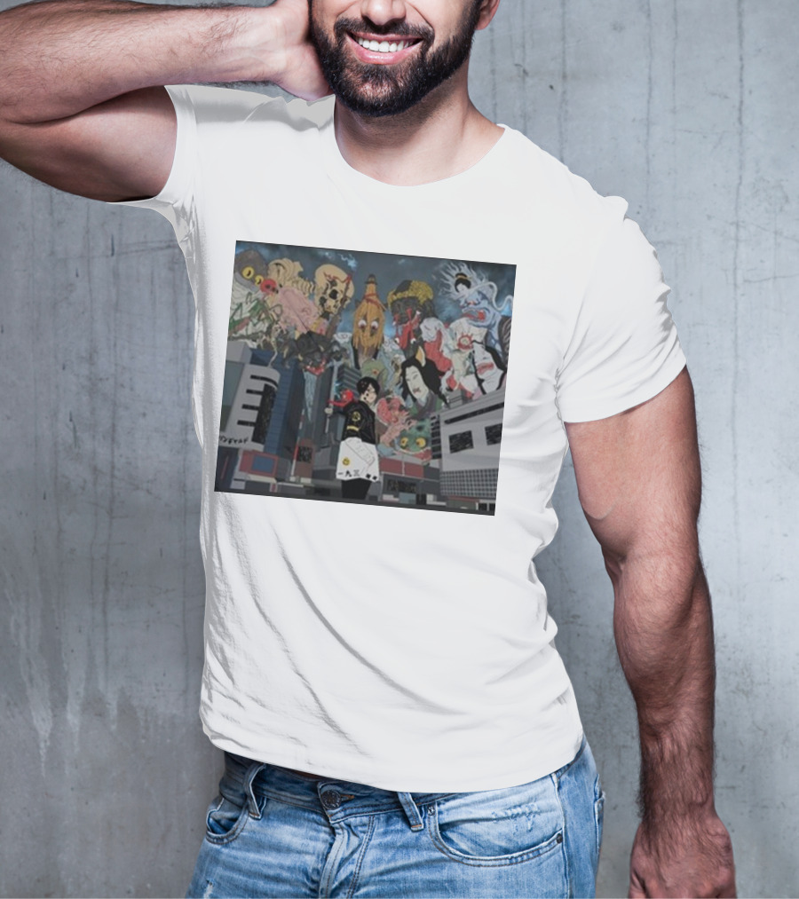 Kemuri Ikumi X Nass Anime Yokai-Inspired Urban Chaos Scene T-Shirt