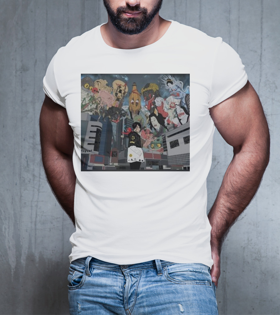 Kemuri Ikumi X Nass Anime Yokai-Inspired Urban Chaos Scene T-Shirt