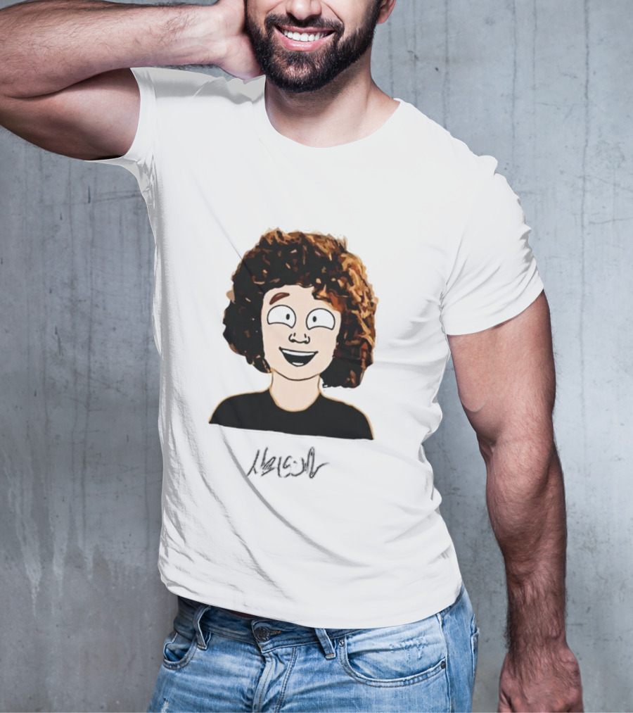 Nelson Neumann Cartoon Signature Smiling Curly-Haired Character T-Shirt
