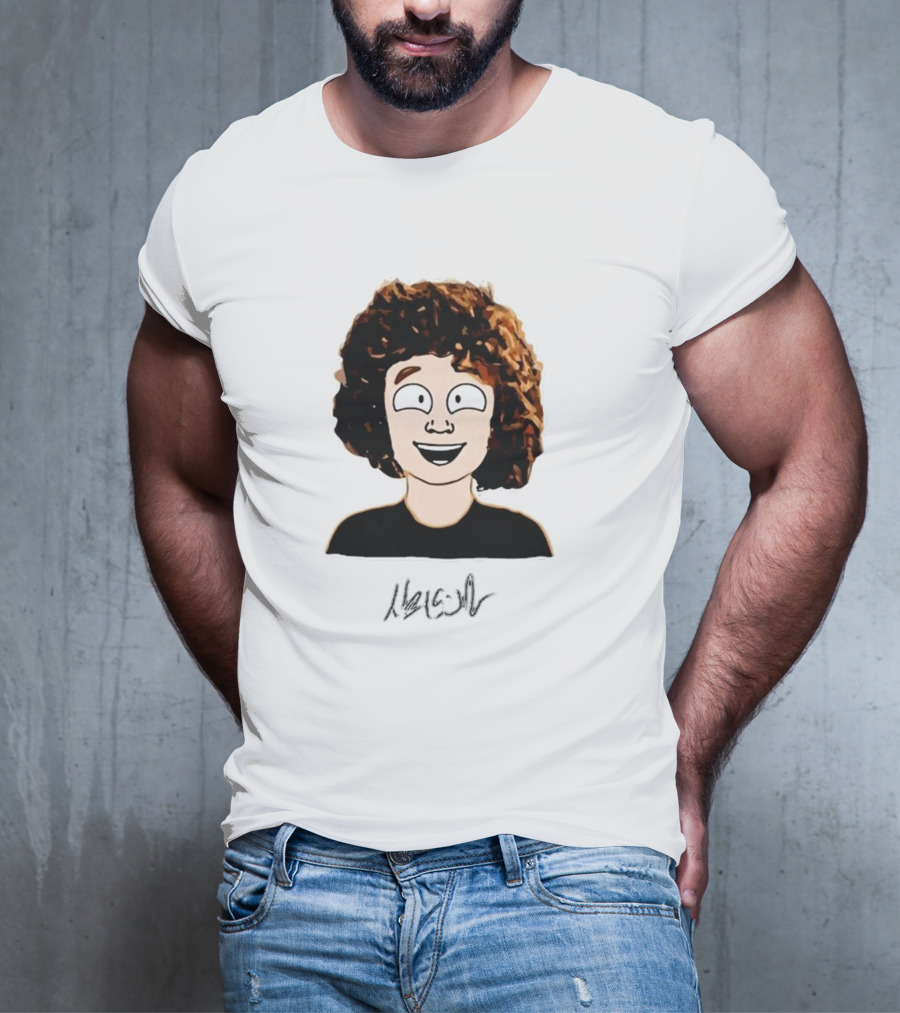 Nelson Neumann Cartoon Signature Smiling Curly-Haired Character T-Shirt