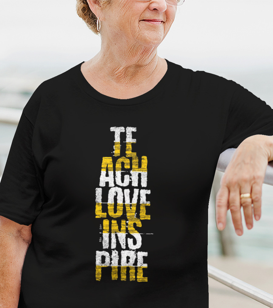 Teach Love Inspire Distressed Text Art Vertical Block T-Shirt