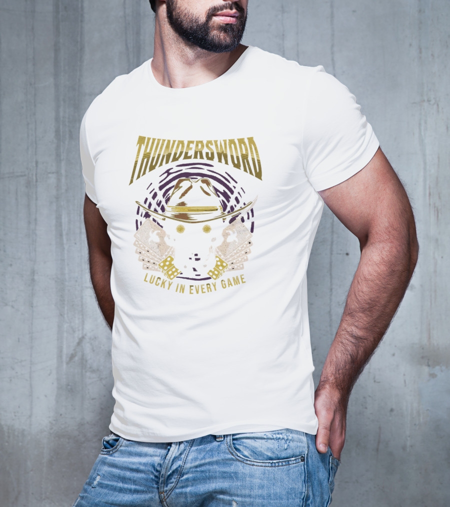 THUNDERSWORD LUCKY IN EVERY GAME VINTAGE SKULL AND CROSSBONES T-Shirt