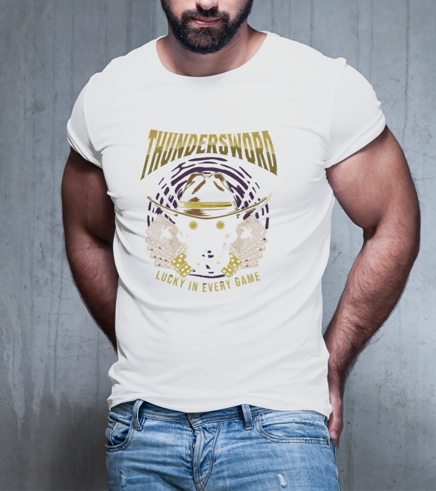 THUNDERSWORD LUCKY IN EVERY GAME VINTAGE SKULL AND CROSSBONES T-Shirt