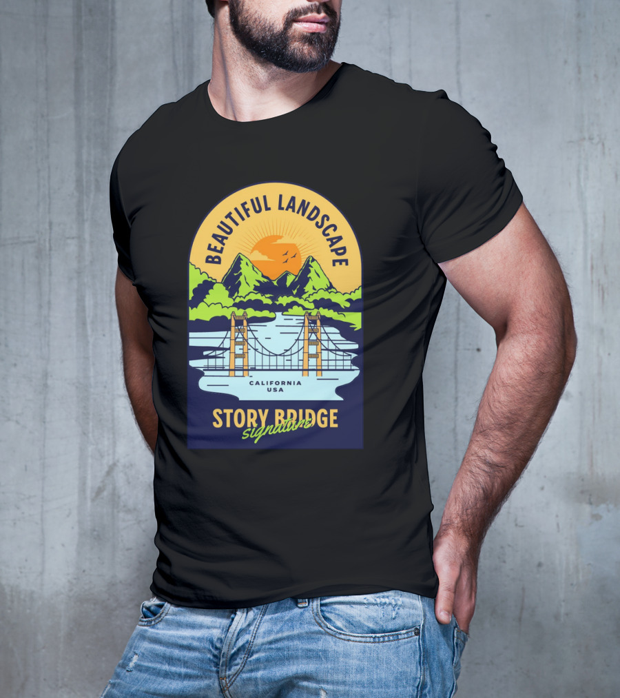 Beautiful Landscape Story Bridge California USA Signature T-Shirt