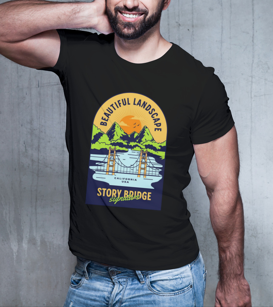 Beautiful Landscape Story Bridge California USA Signature T-Shirt
