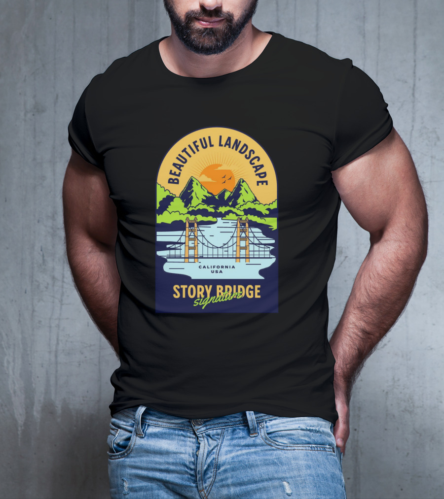 Beautiful Landscape Story Bridge California USA Signature T-Shirt