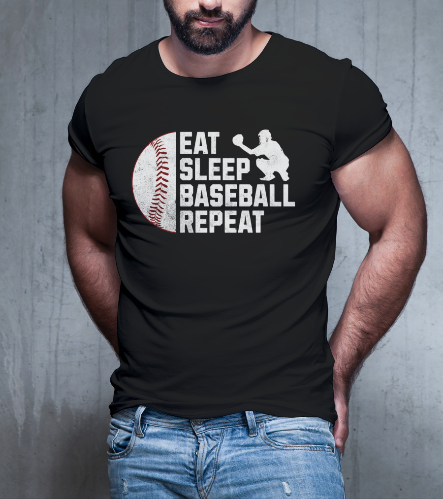 Eat Sleep Baseball Repeat Silhouette Catcher T-Shirt