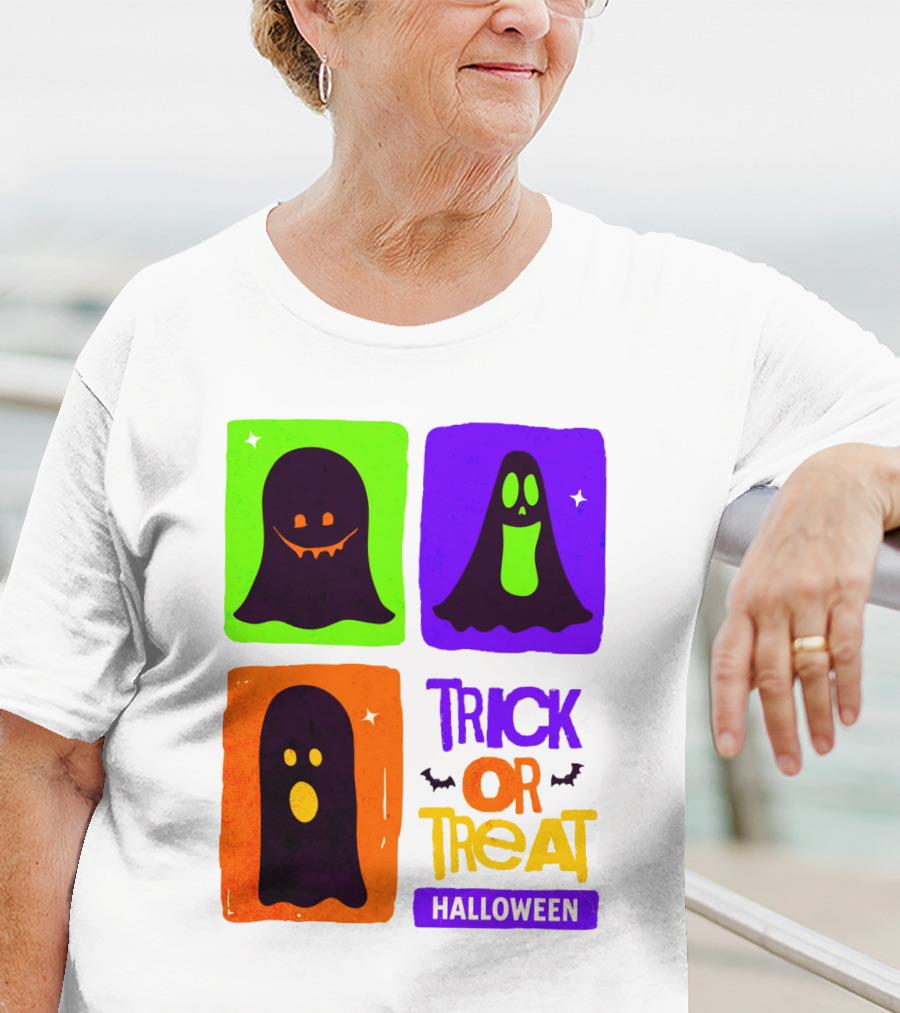 Halloween Trick Or Treat Ghosts In Colorful Boxes T-Shirt