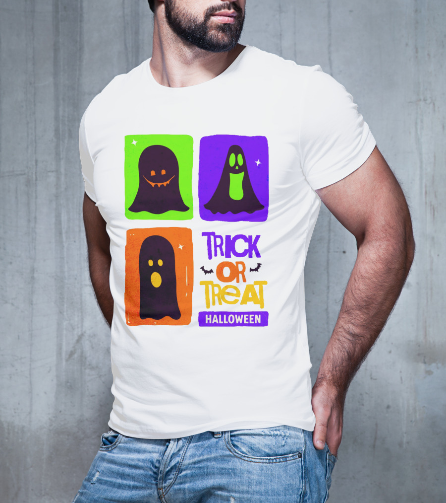 Halloween Trick Or Treat Ghosts In Colorful Boxes T-Shirt