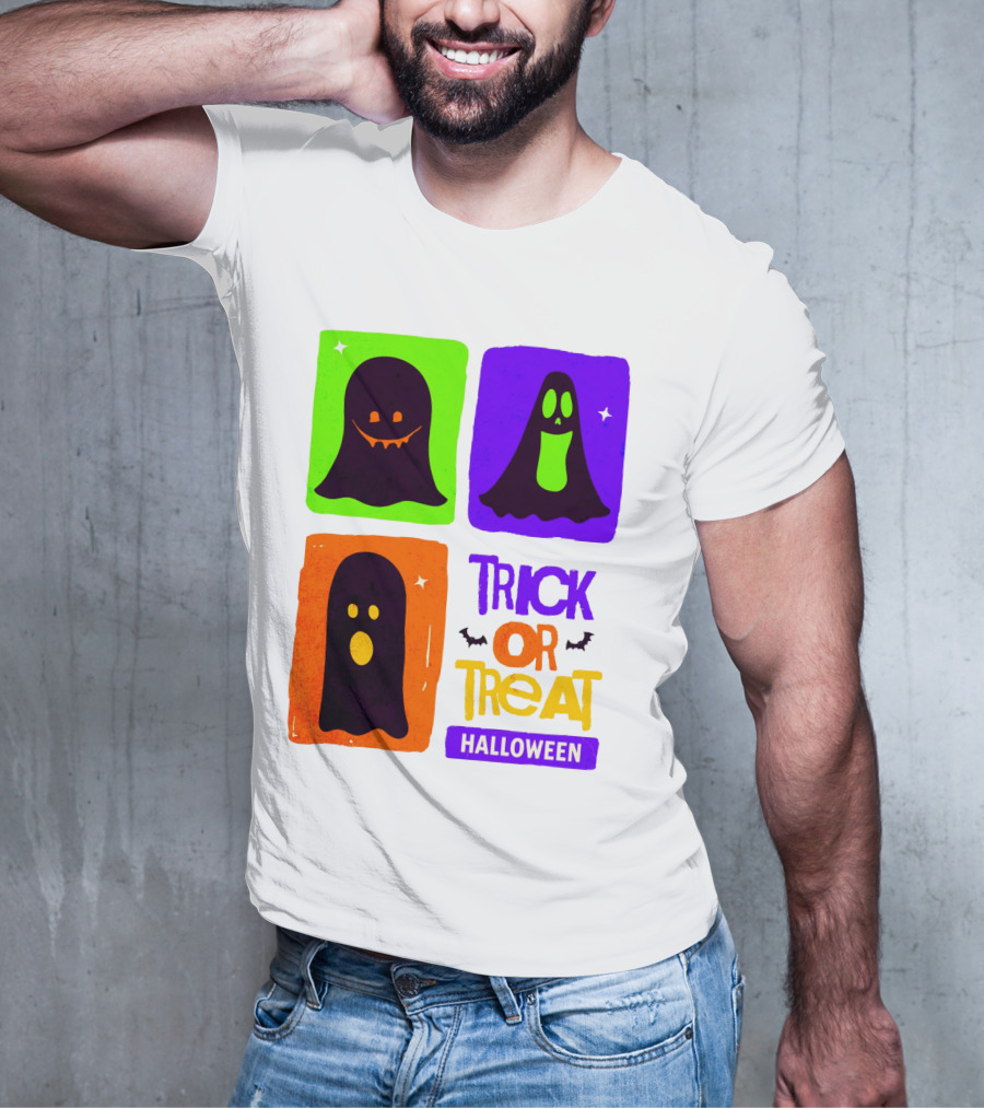 Halloween Trick Or Treat Ghosts In Colorful Boxes T-Shirt