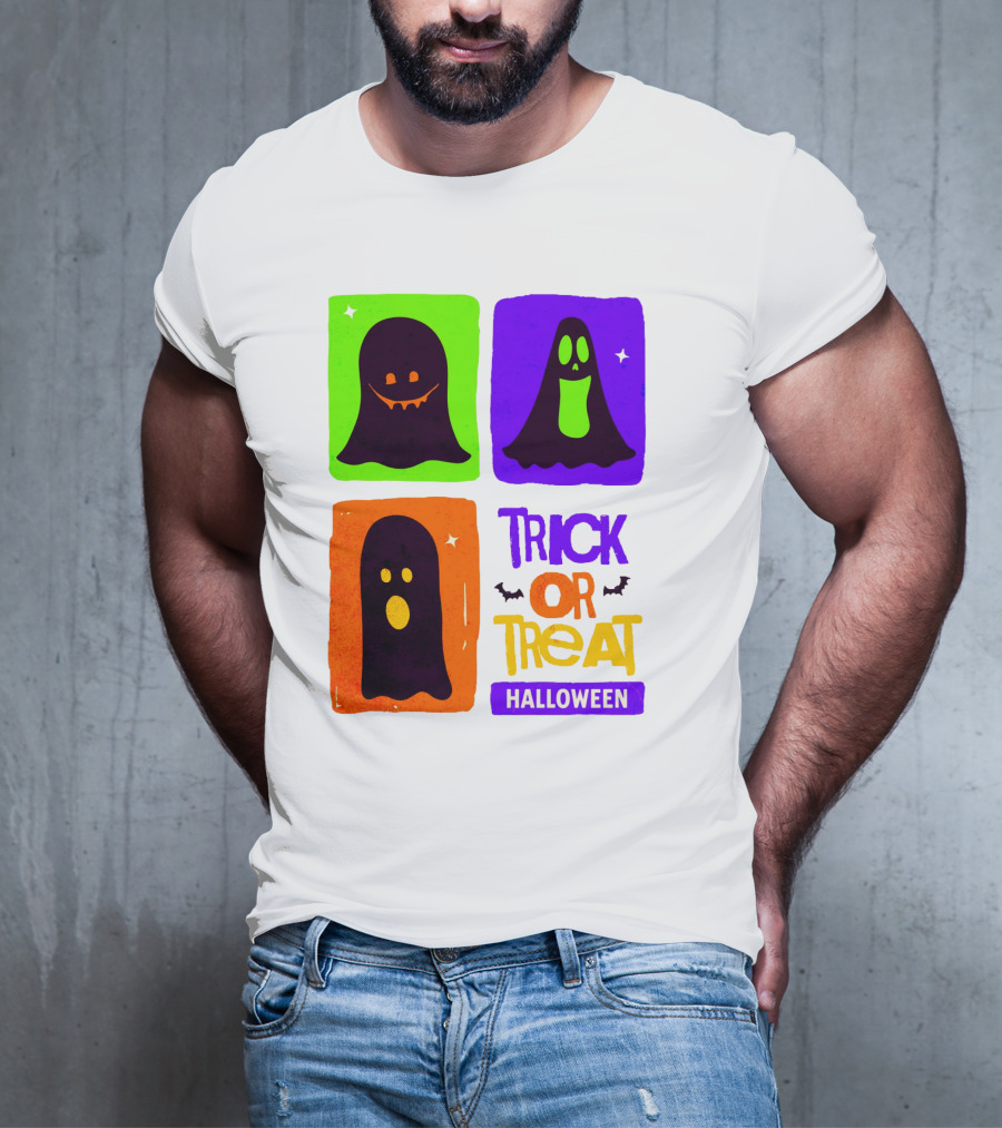 Halloween Trick Or Treat Ghosts In Colorful Boxes T-Shirt