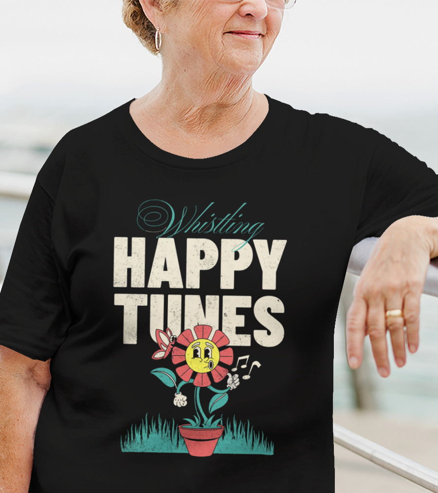 Whistling Happy Tunes Flower With Music Notes T-Shirt