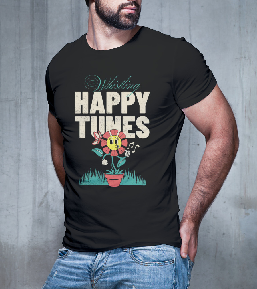 Whistling Happy Tunes Flower With Music Notes T-Shirt