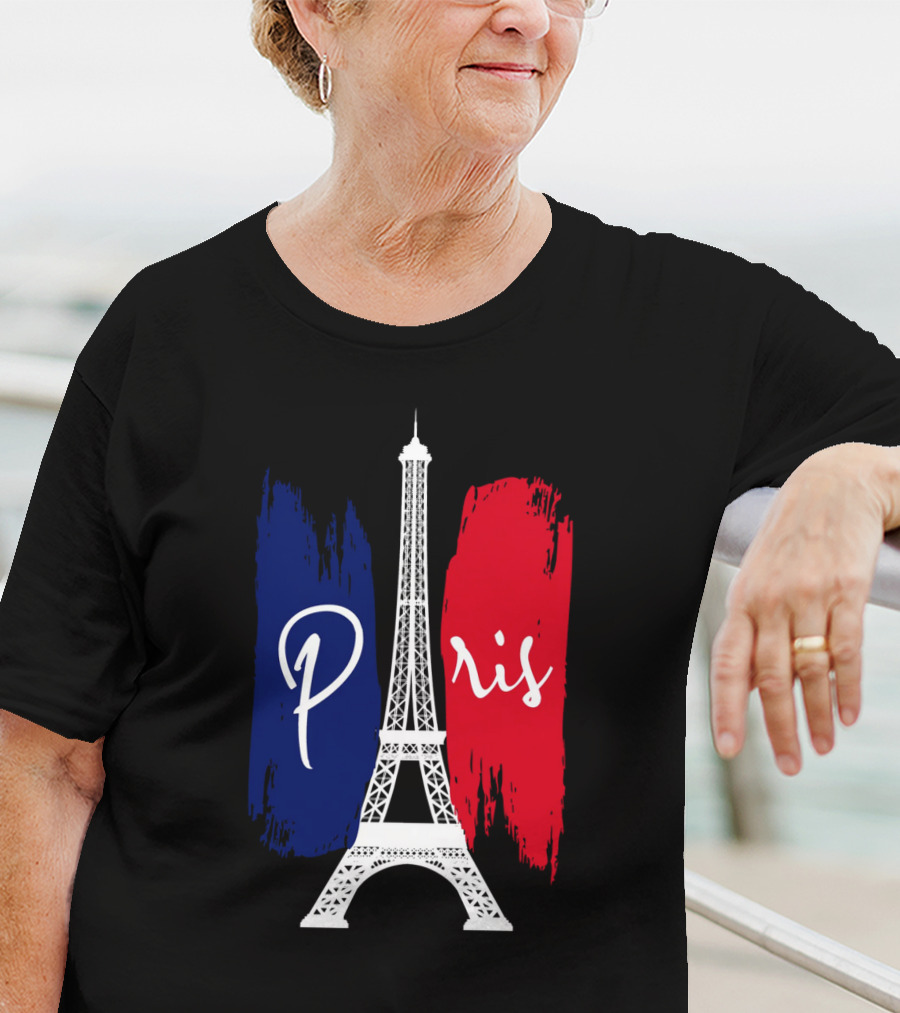Paris Eiffel Tower Blue Red Brush Strokes T-Shirt