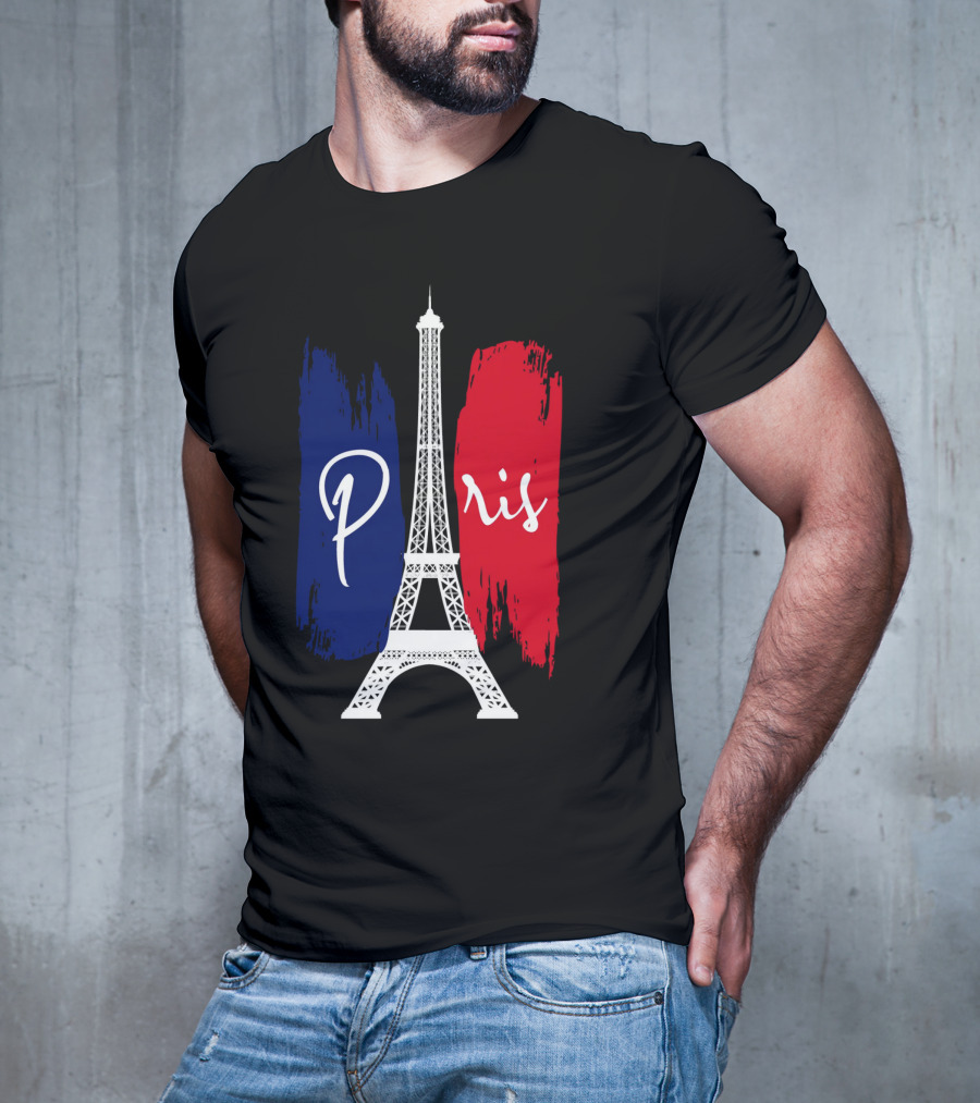 Paris Eiffel Tower Blue Red Brush Strokes T-Shirt