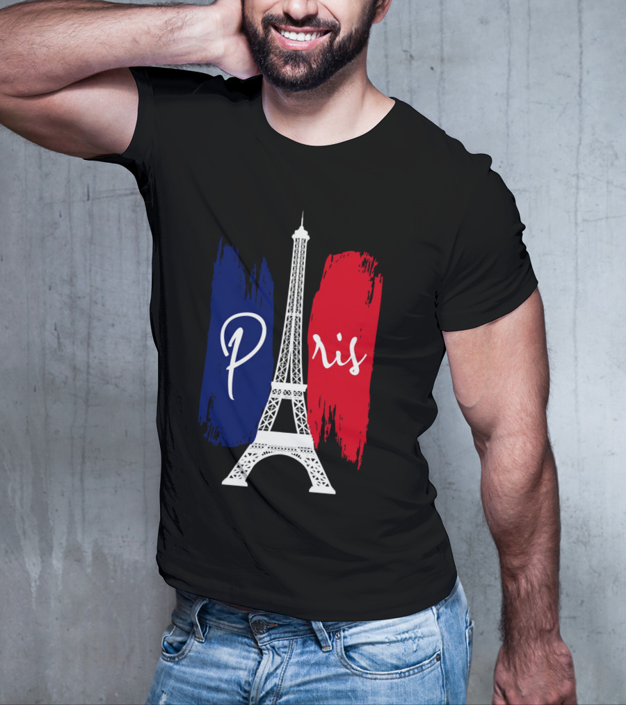 Paris Eiffel Tower Blue Red Brush Strokes T-Shirt