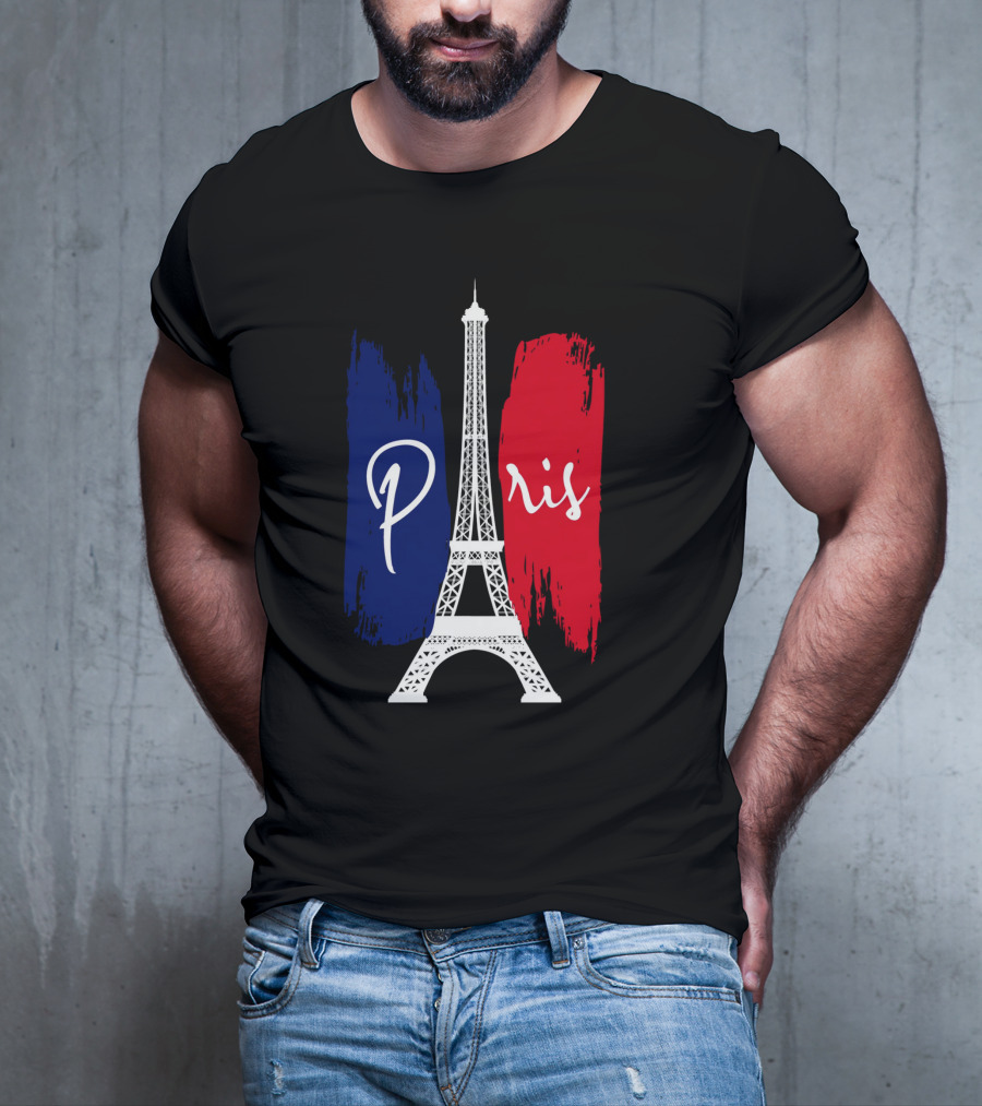 Paris Eiffel Tower Blue Red Brush Strokes T-Shirt