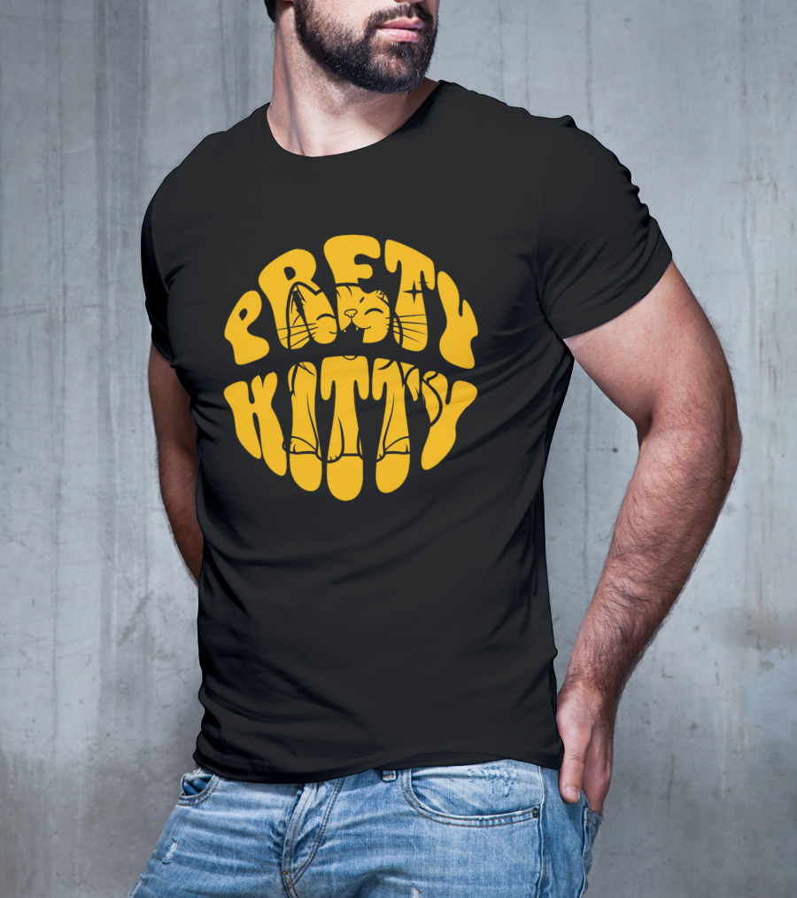 Pretty Kitty Cute Happy Cat Yellow Retro T-Shirt