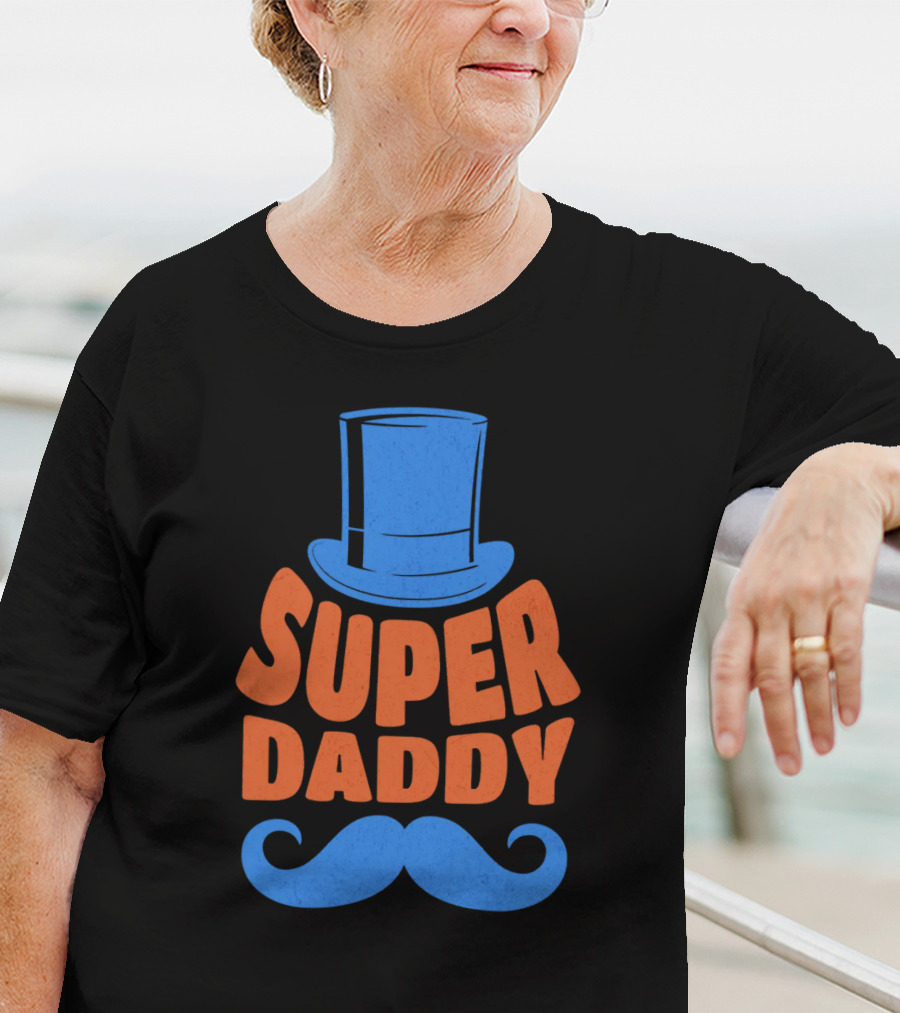 Super Daddy Mustache Top Hat Blue T-Shirt